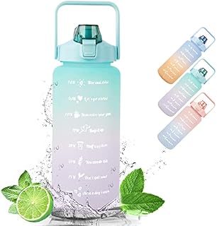 Water Bottle With Straw,2L Measured Plastic Drinking BPA Free Non-Toxic Sports Drinks Time Markings Motivational Fitness