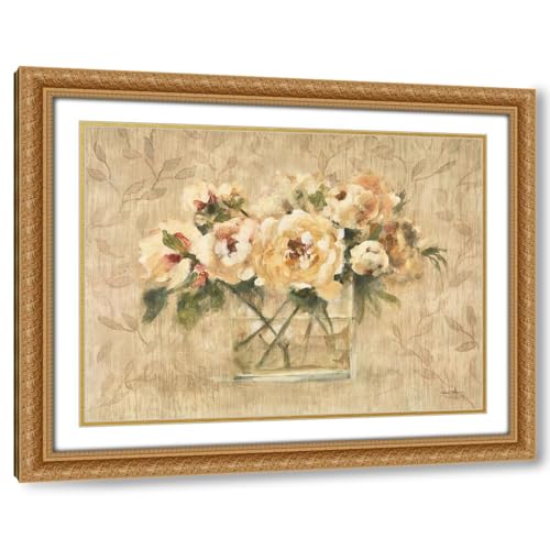 ArtDirect Blum, Cheri 36x28 XL Gold Ornate Framed and Double Matted Museum Art Print Titled Peonies in Glass