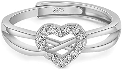 HEEYA Adjustable Rings for Women - 925 Sterling Silver Thumb Rings - Moon Star Ring for Girls - Silver Ring Set with Cubic Zirconia - Anxiety Fidget Rings - Gift for Mum Wife Girlfriend with Box