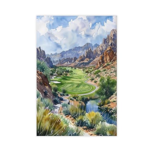 Arizona Golf Course Watercolor Painting, Sedona Golf Poster
