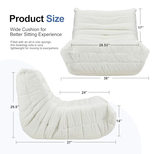 Image of Hobestluk Adults Bean Bag Chair Faux Fur BeanBag Couch for Living Room | White Plush,Ergonomic Design,Memory Foam,UltraSoft,Anti-slip Bottom,No Assembly Required,Decorative Style for Living Room