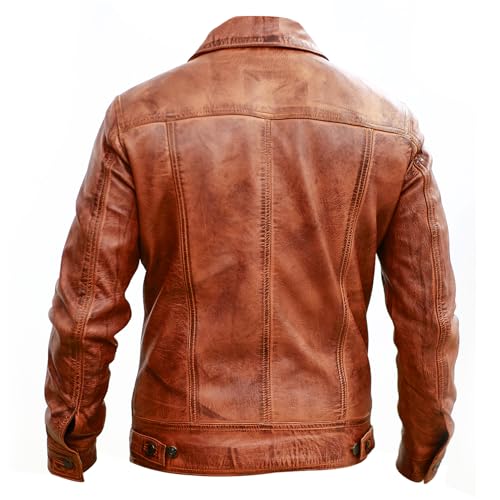 Men's Genuine Leather Trucker Jacket Vintage Motorcycle Black Western Biker Slim Fit Trucker Jacket3