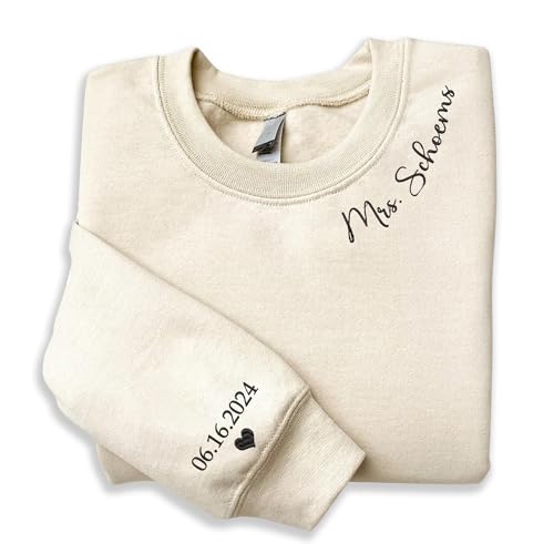 Noni Custom Mrs. Embroidered Sweatshirt,Date On Sleeve,Gift For Bride,Future Mrs. and Mr. Hoodie,Engagement Gift