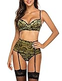 Avidlove Women Lingerie Set with Garter Belts Sexy Bra and Panty Underwire Push Up Lingerie Sets(Gold Yellow,S)