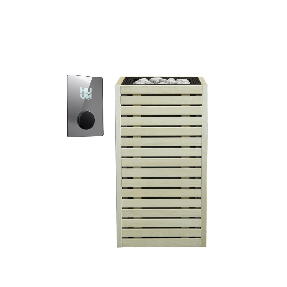 HUUM CORE6 6.5KW Series, Sauna Heater, Customizable Exterior with Control (Sauna Stones Included) (6.5kW Apsen Wood - Black Stainless Steel Inlay, UKU WiFi - Mirror)