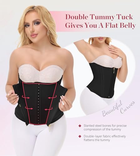 Image of SHAPSHE Waist Trainer For Women Cincher Underbust Corset Shapewear Zipper | Double-Layer Tummy Control Smooth Belly,15 Steel Bones Support Back,Elastic Mesh Enhances Comfort,Postpartum,Daily,Workout