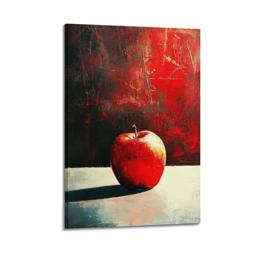 Peinture à l'huile avec cadre pomme rouge relief vintage 20x30