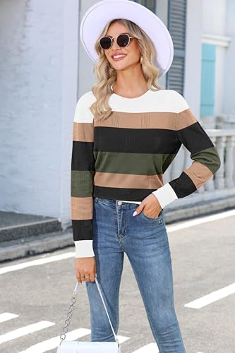 Image of GUNEST Women's Striped Sweater Long Sleeve Crew Neck Ribbed Knit 2025 Fall Winter Pullover Sweater Tops