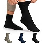 Gianci 3 or 6 Pairs Diabetic Socks for Men Cotton Rich – Non-Elastic Loose Top Socks for Swollen Feet and Ankles – Soft, Breathable -Seamless Toes – UK Size 7-11 (3 Pairs (Black,Blue,Grey))