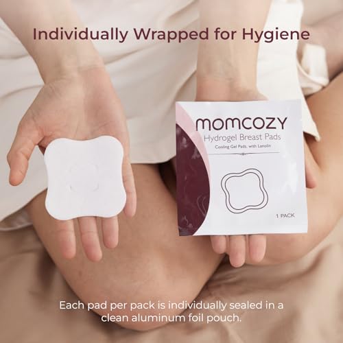 Image of Momcozy Hydrogel Nursing Pads, Nipple Pads with Lanolin Supports Instant Cooling Relief from Breastfeeding and Pumping, Breastfeeding Essentials, 6 PCS Individually Wrapped