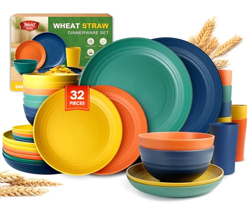 Teivio 32-Piece Wheat Straw Dinnerware Set, Service for 8