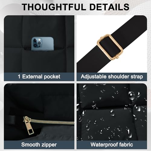 Image of Puffer Tote Bag for Women, Quilted Shoulder handbag for Travel, Work, Gym | nylon lightweight bag, waterproof, cloudy, zipper, compartments, nurse bag, adjustable crossbody strap