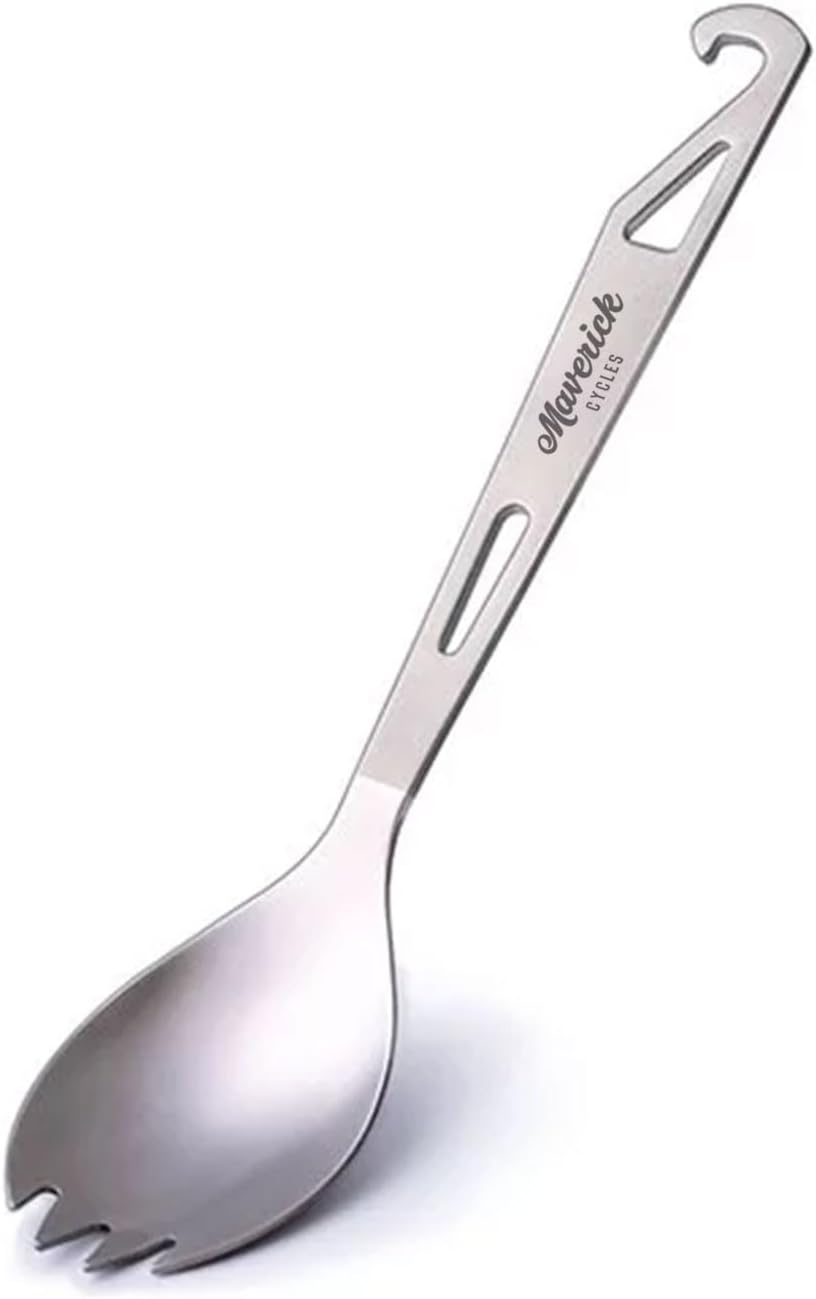 Titanium 3 in 1 Ti Spork, Spoon, Fork and Bottle Opener Combo, Camping Utensil Outdoor Hiking Backpacking Picnic, Small, Matte Silver (2pcs Spork)