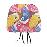 車用ヘッドレストカバー 和風 和柄 鯉のぼり 2枚セット カーまくらカバー 車用ネックパッドカバー おしゃれ かわいい ヘッドレストの装飾 カー用品 取付簡単 通気 自動車 汎用 旅行 運転