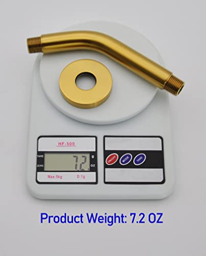 Aquaiaw Shower Arm And O-Ring Flange, 6 Inch, Solid Brass, Brushed Gold, Round, Both Soldered 1/2 Npt Tapered Threads, Wall Mount Shower Arm Extension With Escutcheon, For Rain Shower Head Max. 10" #TOP4