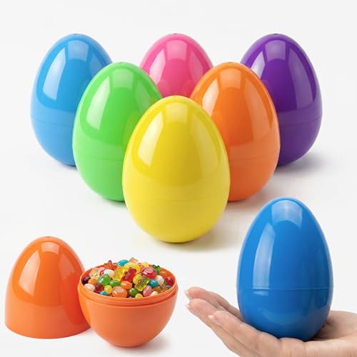 AquaHood Easter Eggs Decorations Plastic Large: 5 Inch 6 Pack Jumbo Fillable Colorful Bright Easter Egg Hunt Empty Bulk Assortment