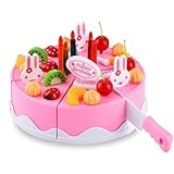BigNoseDeer play birthday cake Children's Day gift Play Food Toy Set DIY cutting Pretend Play Birthday Party Cake with Candles for Children Kids Classic Toy 37pcs(New Outer Package)