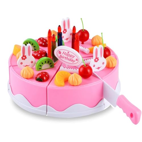 BigNoseDeer Play Birthday Cake Children's Day Gift Play Food Toy Set DIY Cutting Pretend Play Birthday Party Cake with Candles for Children Kids Classic Toy 37pcs(New Outer Package)