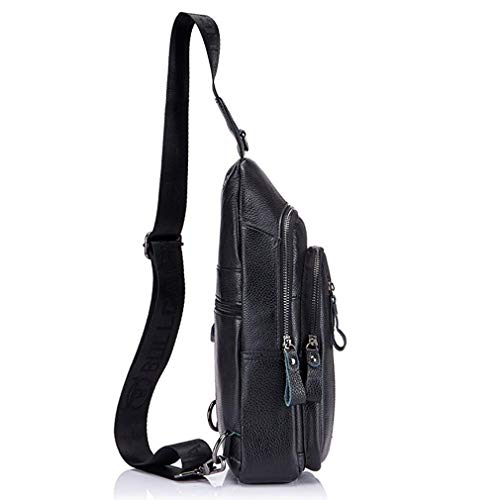 Hebetag Leather Sling Bag Crossbody Backpack for Men Women Casual Shoulder Chest Bags Day Pack Daypack Pouch Pocket Black3