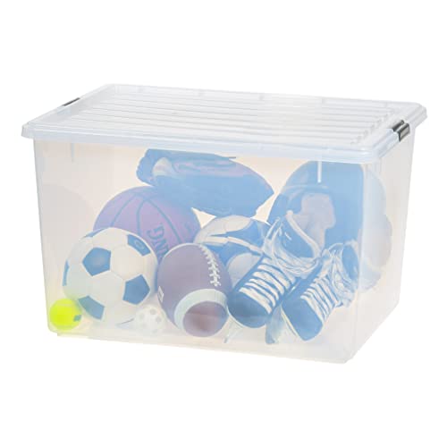 Image of IRIS USA 144 Qt Stackable Plastic Storage Bins with Lids, 3 Pack - BPA-Free, See-Through Organizing Solution, Latches, Durable Nestable Containers, Secure Pull Handle, Made in USA - Clear