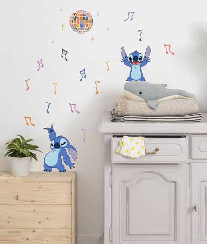 Stitch Music, Disney, stickers, muraux, stickers mural, decoration murale, chambre d'enfant - 50x70 cm, Coloré