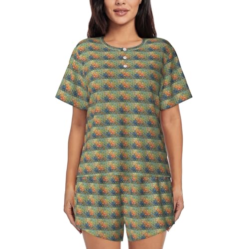 Pyjama manches courtes femmes léger respirant au motif peinture colorée