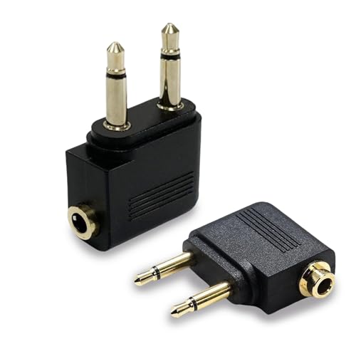 2 Pcs Airplane Headphone Adapter, Golden Plated 3.5mm Jack-Converter Compatible with Personal Headphones on Air Flights