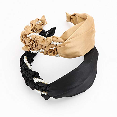 Silky Wide Headbands Twist Pearl Hair Hoop Satin Knot Wedding Party Daily Headband for Women Girls