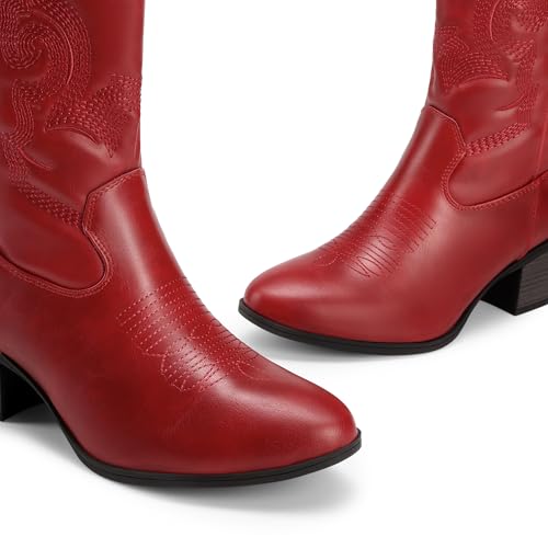 Image of DREAM PAIRS Mid Calf Cowboy Cowgirl Boots for Women | Round Toe Western Boots, Chunky Low Heel, Embroidery Boot, Country Music Festivals Theme Party