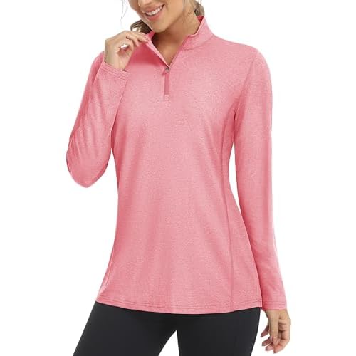 MAGCOMSEN Women’s UPF 50+ Sun Protection Long Sleeve T Shirts 1/4 Zip Athletic Lightweight Running Golf Workout Tops