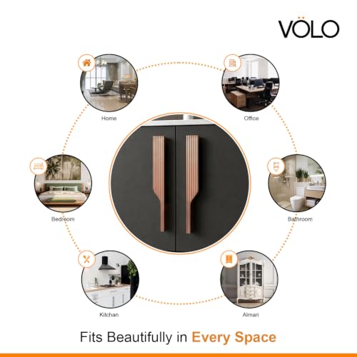 Image of VOLO Cabinet Handle - Multi-Use Pull Handle for Wardrobes, Drawers, Sliding Closets, and Doors in Kitchen, Office, Bedroom (SAC-59) (1 Pair Left & Right) (Rose Gold, 160MM (8 Inch))