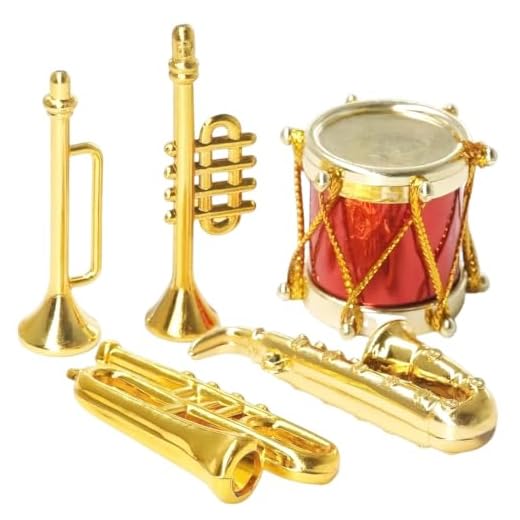 IKOPFLN 5 Juego de Instrumentos Musicales de casa de muñecas en Miniatura,para casa de muñecas 1:12, Tambores, saxofones, trompetas, Instrumentos de Viento