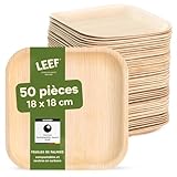 Leef® assiette jetable en palmier [50pcs | 18 cm] assiette barbecue comme décoration d'anniversaire [carré] assiettes plates alternative aux assiette plastique reutilisable comme vaisselle jetable