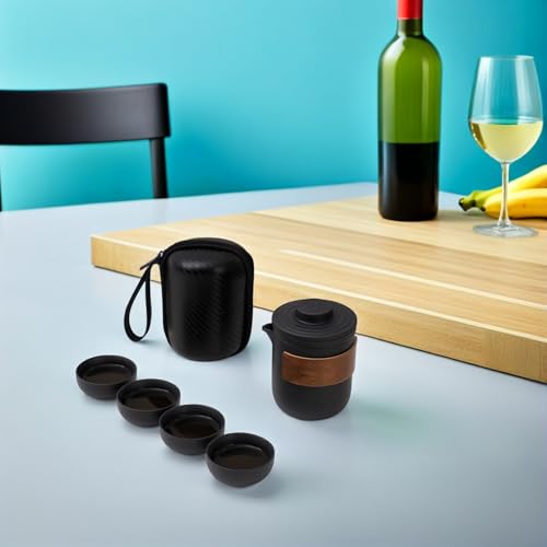 Tetera de porcelana portátil con tazas y bolsa protectora para viajes 6