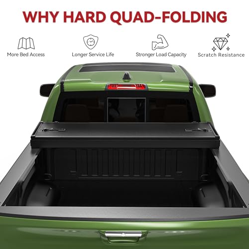 YITAMOTOR Quad Fold Hard Truck Tonneau Cover Fits for Dodge Ram 1500 2009-2026 (Classic & New) with 5.7ft Bed, Heavy-Duty Aluminum Alloy Bed Cover, Black