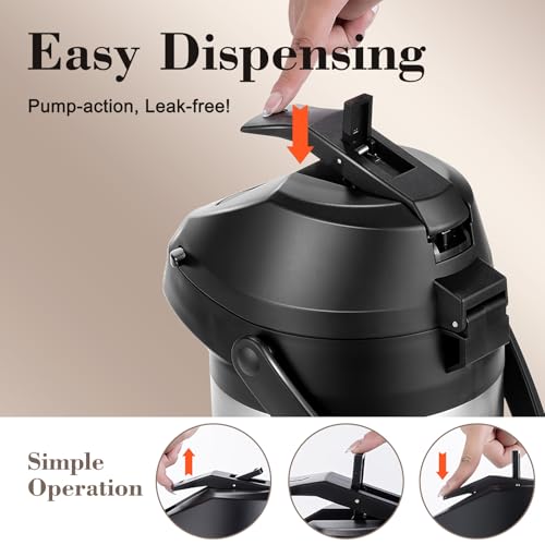 ابريق قهوة مع مضخة من بروسوزا - 64 اونصة/ 1.9 لتر ابريق حراري 24 ساعة - موزع ماء ساخن وقارورة شاي - موزع مشروبات ساخنة من الستانلس ستيل المعزول