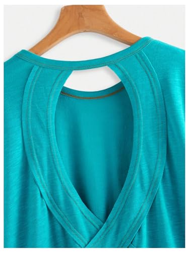 Image of SOLY HUX Women Open Back Tops Workout Backless Tee Casual Athletic Shirts Short Sleeve Oversized Gym T Shirt