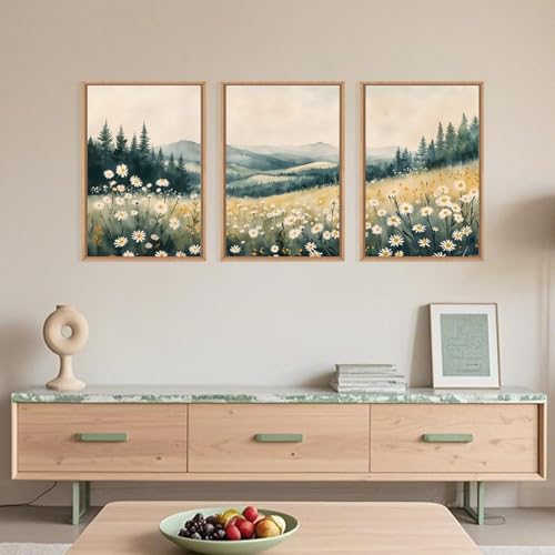 Toile murale montagne brumeuse triptyque 60x90cm pour grand salon chic