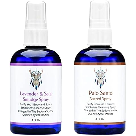 Sage Smudge Spray with Lavender and Palo Santo Smudge Spray for Cleansing and Clearing Energy (4 Ounce) - Handmade in The USA with Pure Essential Oils and Real Quartz Crystals Cover