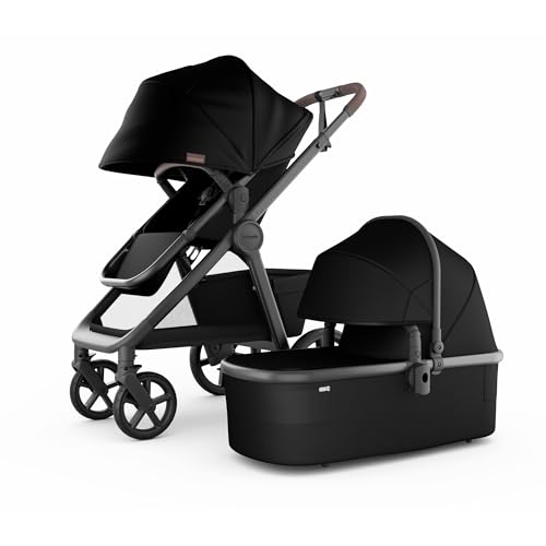Mompush Ultimate 3 Full Size Baby Stroller with Bassinet from Newborn to 50 lbs - All-Terrain Large Wheels with Full Suspension, Reversible & Extendable Seat for Growing Kids, One-Second Compact Fold