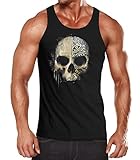 Neverless® Herren Tank-Top Bedruckt Totenkopf Totenschädel Skull Tattoo Tribal Print Muskelshirt Muscle Shirt schwarz M