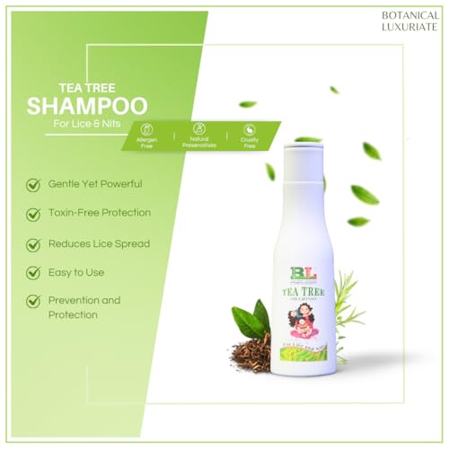Image of Botanical Luxuriate Tea Tree Natural Anti Lice And Nits Shampoo 100 Ml With Steel Lice And Nit'S Removal Comb, Spiral Micro-Grooved Teeth For Kids | Women | Men