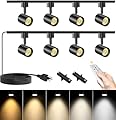 TuyuBEE Plug in Track Lighting with Remote, 8-Light Track Light with Plug in Cord, LED Track Lighting Kit with H Track Rails, Dimmable Track Lighting Fixtures Ceiling Spotlight, Black