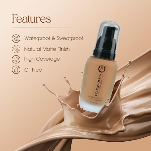 Image of Colors Queen Ultra Definition Liquid Foundation | Lightweight & Long Lasting Full Coverage With Dewy Finish | Easy to Blend, Waterproof & Sweat Proof for Face Makeup (Parliness, 30ml)