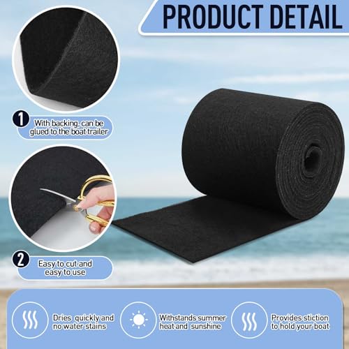 Timgle 10 Inches x 13 ft Boat Trailer Bunk Carpet Heavy Duty Polyester Marine Grade Carpet for Pontoon Trailer Bunk Boards 19oz Boat Padding Guides Accessories Parts Replacement for Outdoor, Black - Thumbnail 3