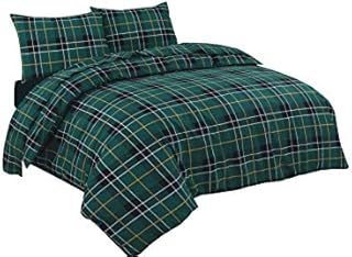 NZ Tartan Check Luxurious Flannel 100% Natural Brushed Cotton Thermal Duvet Cover Sets Reversible Bedding Sets (Red, King)