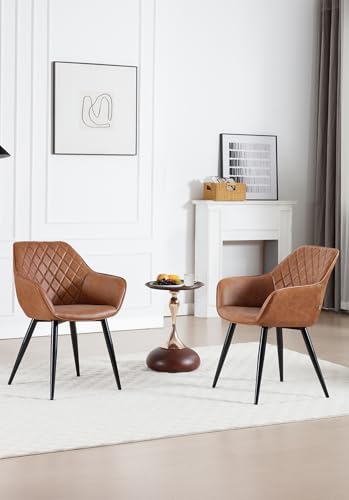 WOLTU 1 X Dining Chairs Brown Kitchen Reception Chair Faux Leather with Padded Seat, Chair with Arms and Back for Counter Lounge Living Room, BH251br-1 - Image 2