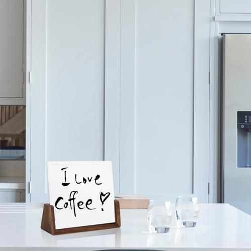 Desktop Glass Dry Erase White Board with Walnut Wood Base, Memo Whiteboard, Writing Note Pad, Mini Glassboard for Tabletop Display(Walnut Base,White Glass)