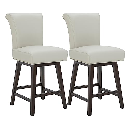 CHITA 26 Inch Counter Height Swivel Bar Stools Set of 2, FSC Certified Modern Upholstered Faux Leather Swivel Barstool Chair with Back, Creamy Grey