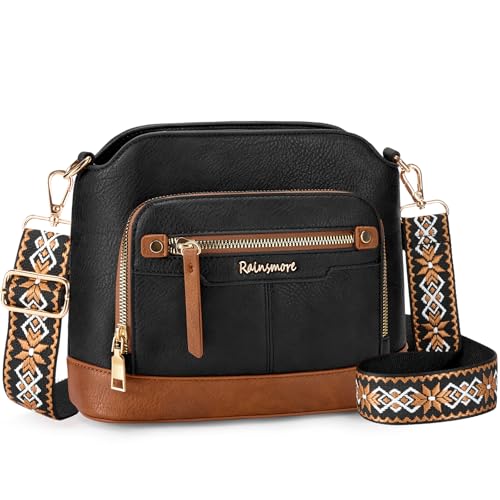 Image of RAINSMORE Crossbody Bag Women Waterproof PU Leather Medium Multi-Pocket Handbag with Adjustable Wide Strap, Stylish Ladies Shoulder Bag for Travel, Shopping & Daily Use, Anti-Theft Design